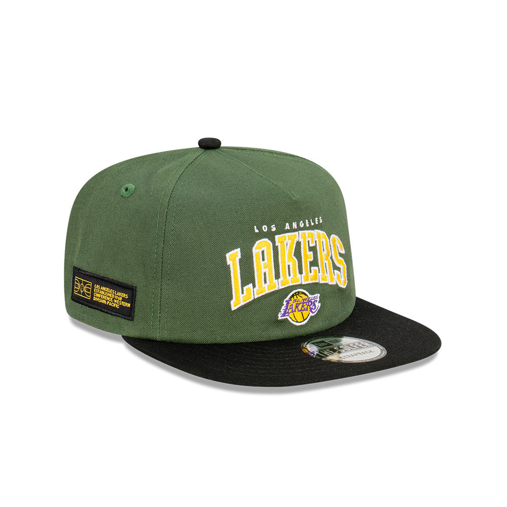 LA Lakers Hat - Rifle Green Stencil Script Golfer Snapback - New Era